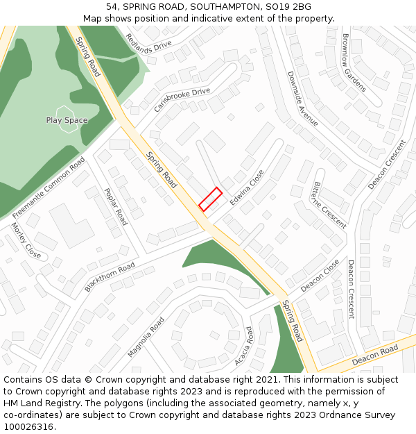 54, SPRING ROAD, SOUTHAMPTON, SO19 2BG: Location map and indicative extent of plot