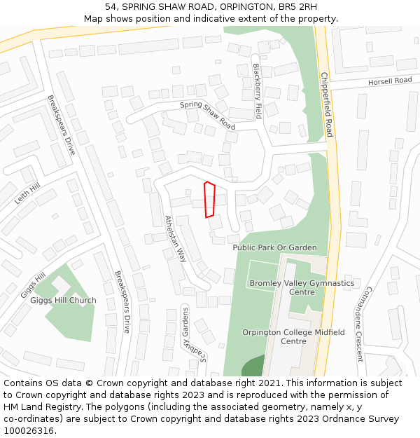 54, SPRING SHAW ROAD, ORPINGTON, BR5 2RH: Location map and indicative extent of plot