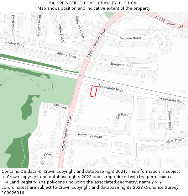 54, SPRINGFIELD ROAD, CRAWLEY, RH11 8AH: Location map and indicative extent of plot
