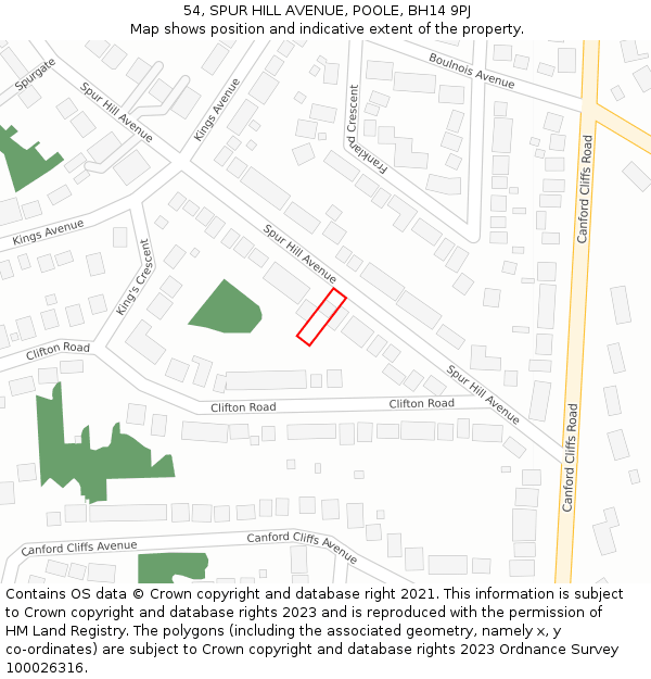 54, SPUR HILL AVENUE, POOLE, BH14 9PJ: Location map and indicative extent of plot