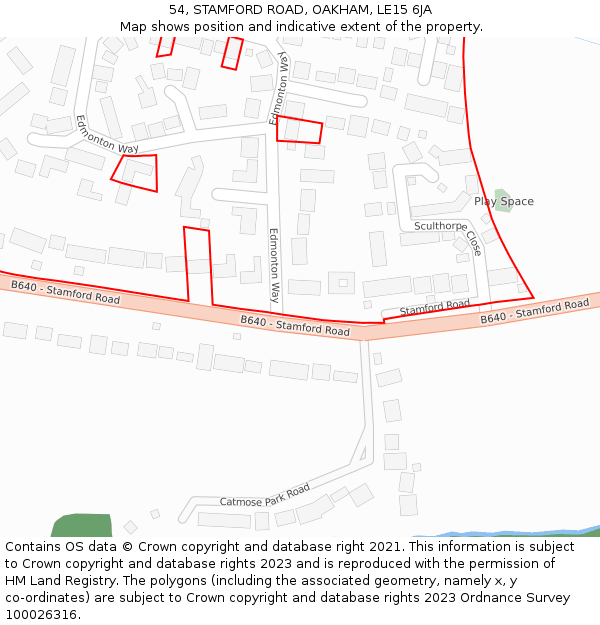 54, STAMFORD ROAD, OAKHAM, LE15 6JA: Location map and indicative extent of plot