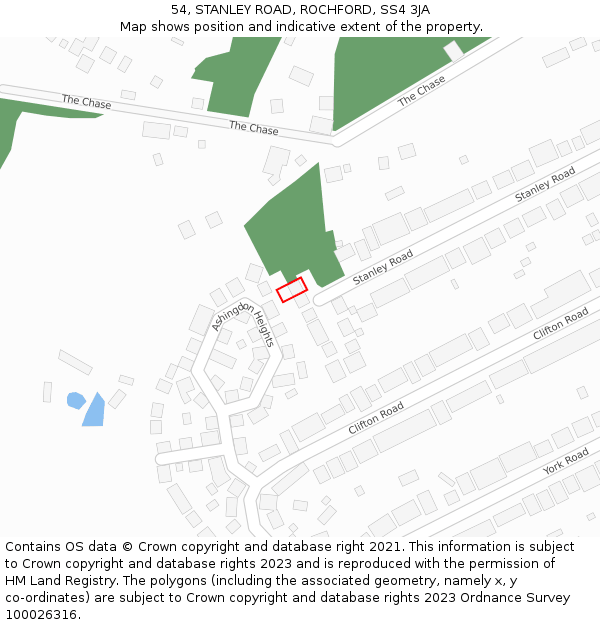 54, STANLEY ROAD, ROCHFORD, SS4 3JA: Location map and indicative extent of plot