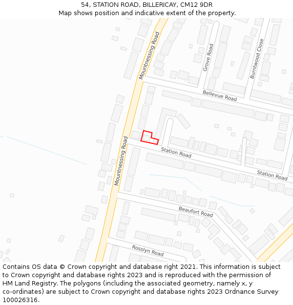54, STATION ROAD, BILLERICAY, CM12 9DR: Location map and indicative extent of plot