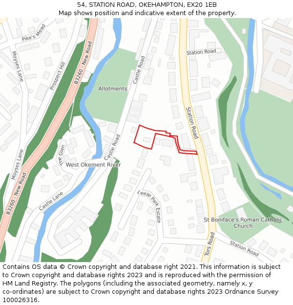 54, STATION ROAD, OKEHAMPTON, EX20 1EB: Location map and indicative extent of plot