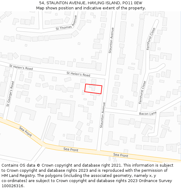 54, STAUNTON AVENUE, HAYLING ISLAND, PO11 0EW: Location map and indicative extent of plot