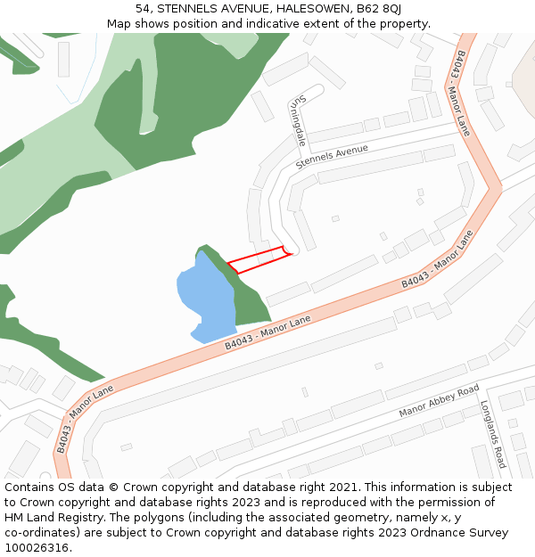 54, STENNELS AVENUE, HALESOWEN, B62 8QJ: Location map and indicative extent of plot