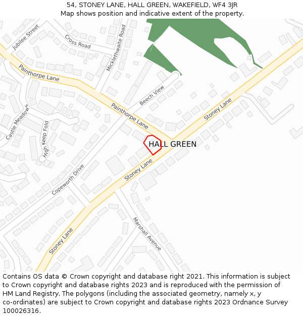 54, STONEY LANE, HALL GREEN, WAKEFIELD, WF4 3JR: Location map and indicative extent of plot