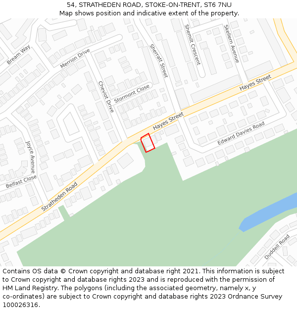 54, STRATHEDEN ROAD, STOKE-ON-TRENT, ST6 7NU: Location map and indicative extent of plot