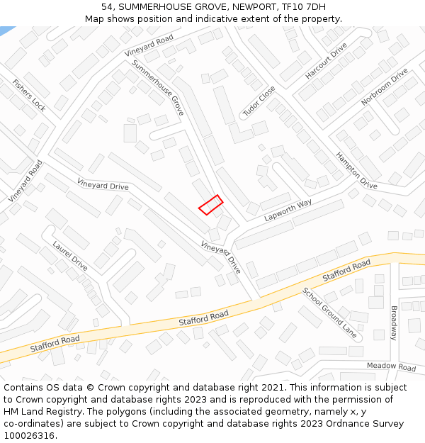 54, SUMMERHOUSE GROVE, NEWPORT, TF10 7DH: Location map and indicative extent of plot