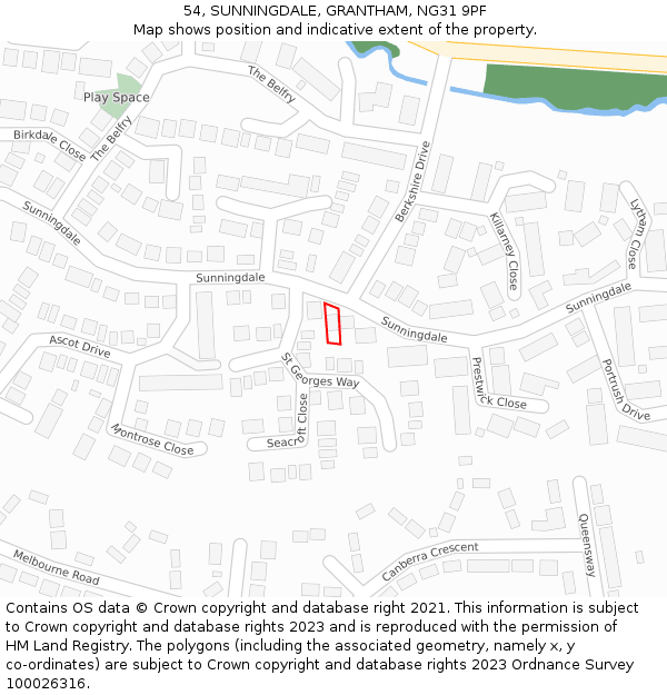 54, SUNNINGDALE, GRANTHAM, NG31 9PF: Location map and indicative extent of plot