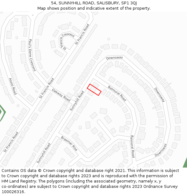 54, SUNNYHILL ROAD, SALISBURY, SP1 3QJ: Location map and indicative extent of plot