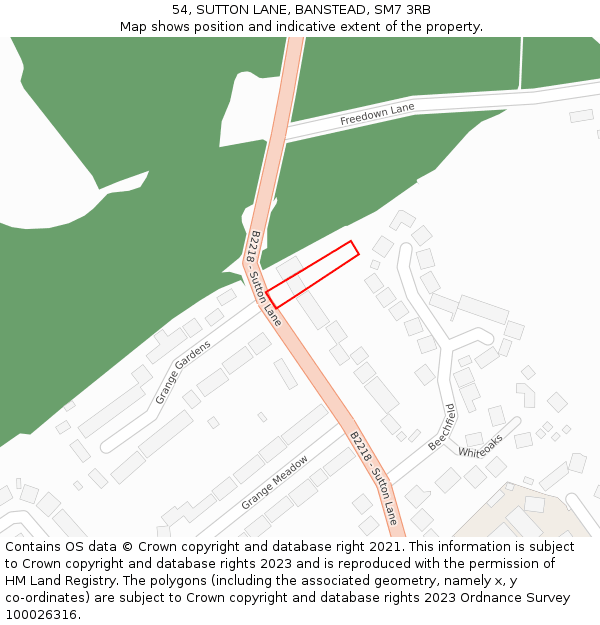 54, SUTTON LANE, BANSTEAD, SM7 3RB: Location map and indicative extent of plot