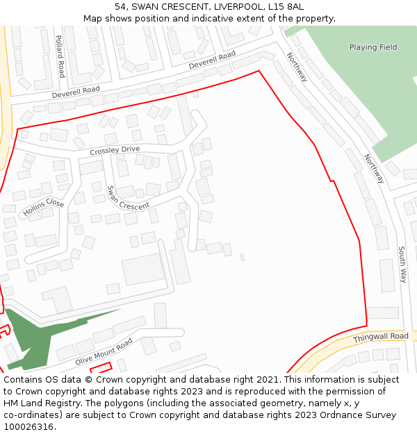 54, SWAN CRESCENT, LIVERPOOL, L15 8AL: Location map and indicative extent of plot