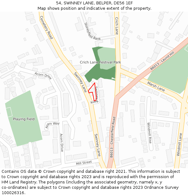 54, SWINNEY LANE, BELPER, DE56 1EF: Location map and indicative extent of plot