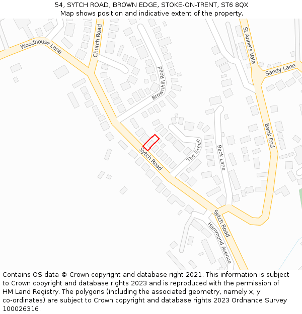 54, SYTCH ROAD, BROWN EDGE, STOKE-ON-TRENT, ST6 8QX: Location map and indicative extent of plot