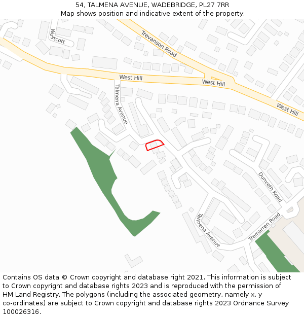 54, TALMENA AVENUE, WADEBRIDGE, PL27 7RR: Location map and indicative extent of plot