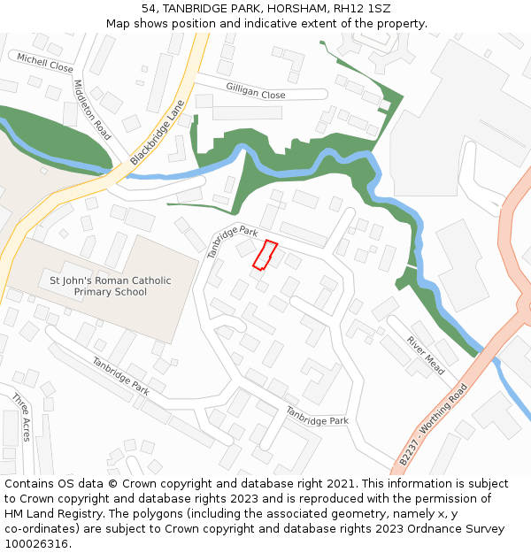 54, TANBRIDGE PARK, HORSHAM, RH12 1SZ: Location map and indicative extent of plot