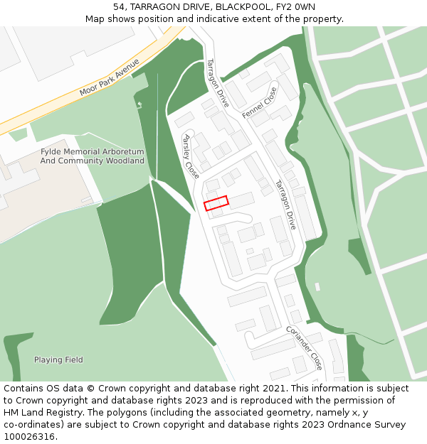 54, TARRAGON DRIVE, BLACKPOOL, FY2 0WN: Location map and indicative extent of plot