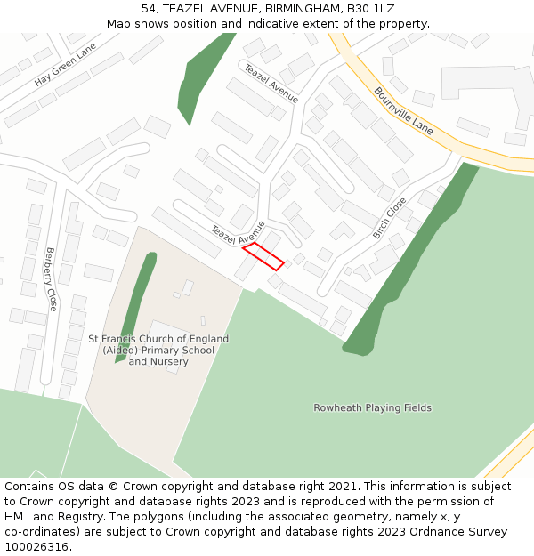 54, TEAZEL AVENUE, BIRMINGHAM, B30 1LZ: Location map and indicative extent of plot