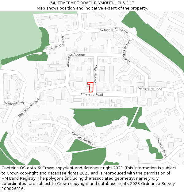 54, TEMERAIRE ROAD, PLYMOUTH, PL5 3UB: Location map and indicative extent of plot
