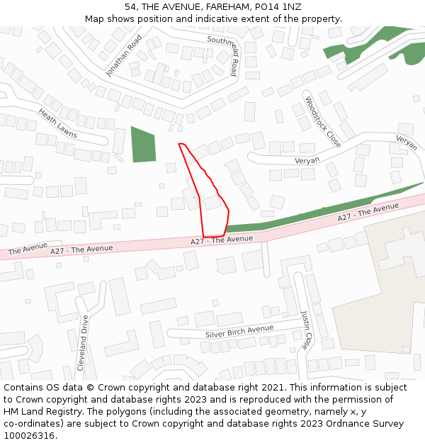 54, THE AVENUE, FAREHAM, PO14 1NZ: Location map and indicative extent of plot