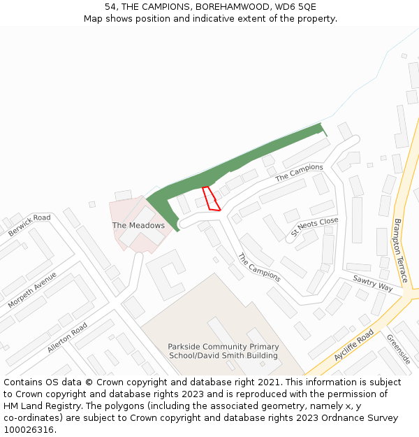 54, THE CAMPIONS, BOREHAMWOOD, WD6 5QE: Location map and indicative extent of plot