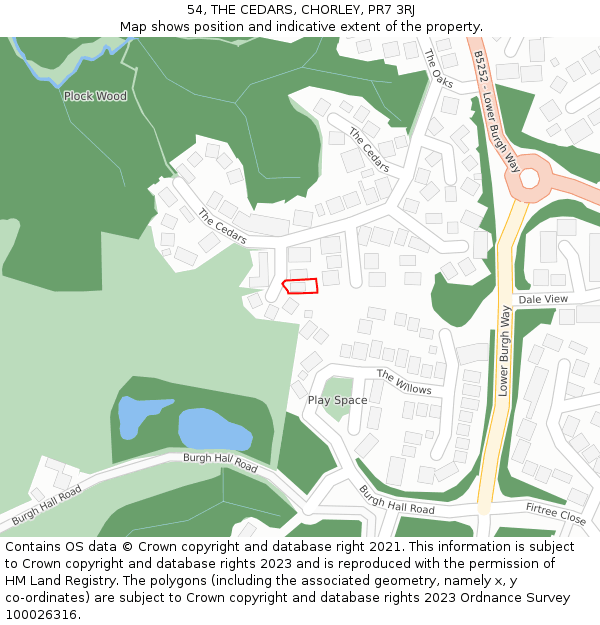 54, THE CEDARS, CHORLEY, PR7 3RJ: Location map and indicative extent of plot