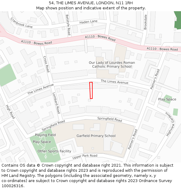 54, THE LIMES AVENUE, LONDON, N11 1RH: Location map and indicative extent of plot