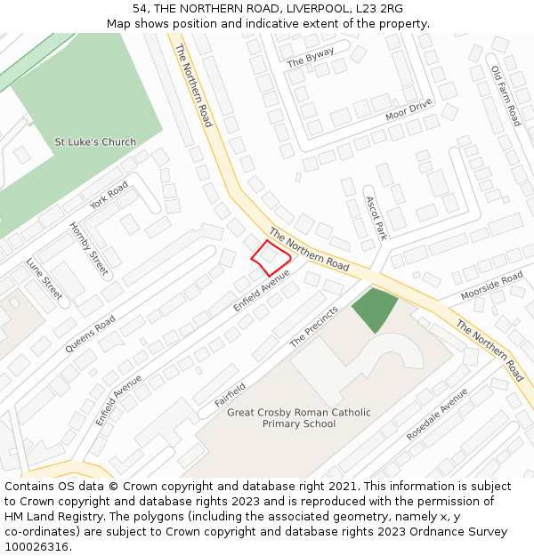54, THE NORTHERN ROAD, LIVERPOOL, L23 2RG: Location map and indicative extent of plot