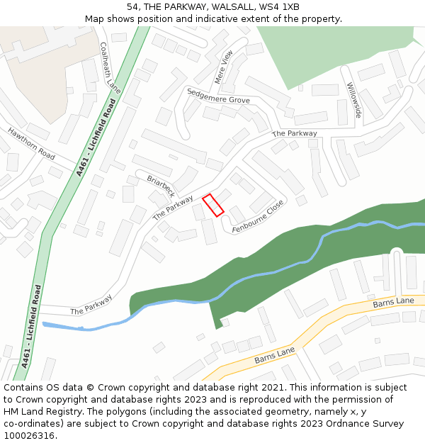54, THE PARKWAY, WALSALL, WS4 1XB: Location map and indicative extent of plot
