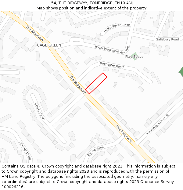 54, THE RIDGEWAY, TONBRIDGE, TN10 4NJ: Location map and indicative extent of plot