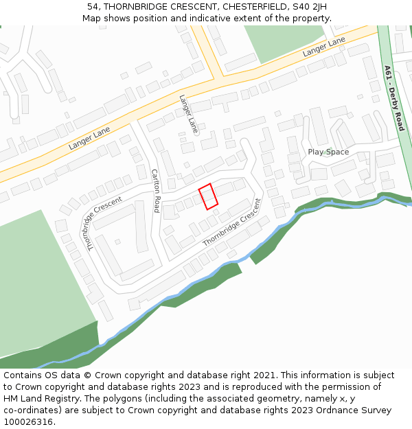 54, THORNBRIDGE CRESCENT, CHESTERFIELD, S40 2JH: Location map and indicative extent of plot