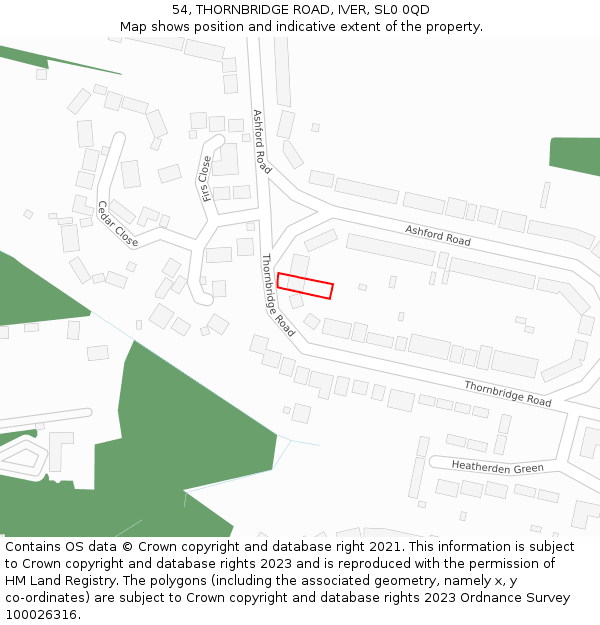 54, THORNBRIDGE ROAD, IVER, SL0 0QD: Location map and indicative extent of plot