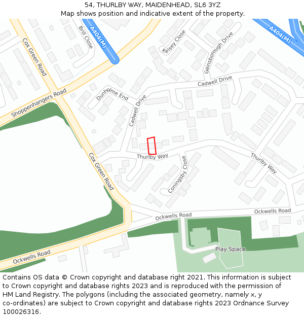 54, THURLBY WAY, MAIDENHEAD, SL6 3YZ: Location map and indicative extent of plot