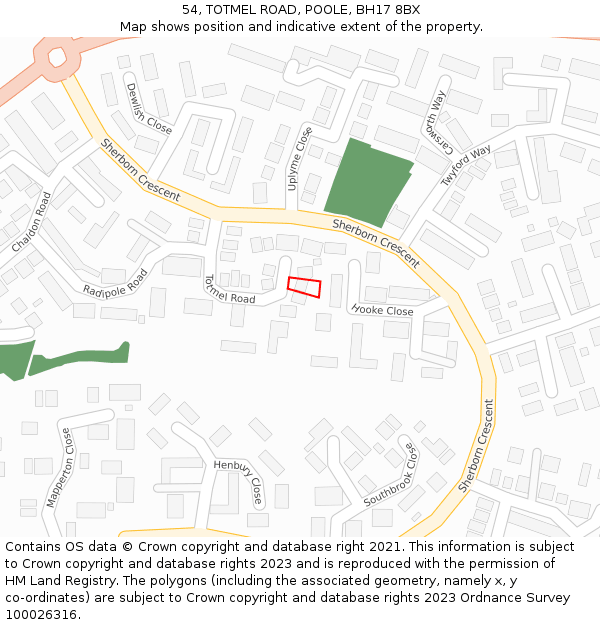 54, TOTMEL ROAD, POOLE, BH17 8BX: Location map and indicative extent of plot