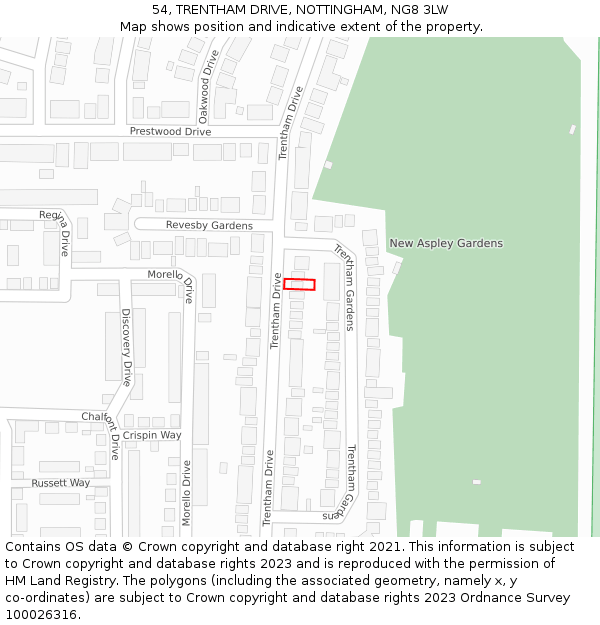 54, TRENTHAM DRIVE, NOTTINGHAM, NG8 3LW: Location map and indicative extent of plot