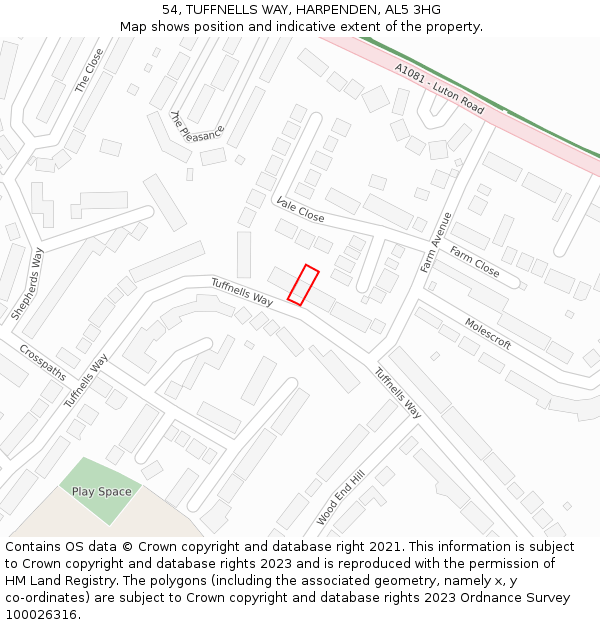 54, TUFFNELLS WAY, HARPENDEN, AL5 3HG: Location map and indicative extent of plot