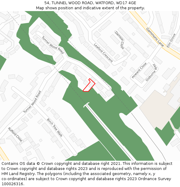 54, TUNNEL WOOD ROAD, WATFORD, WD17 4GE: Location map and indicative extent of plot