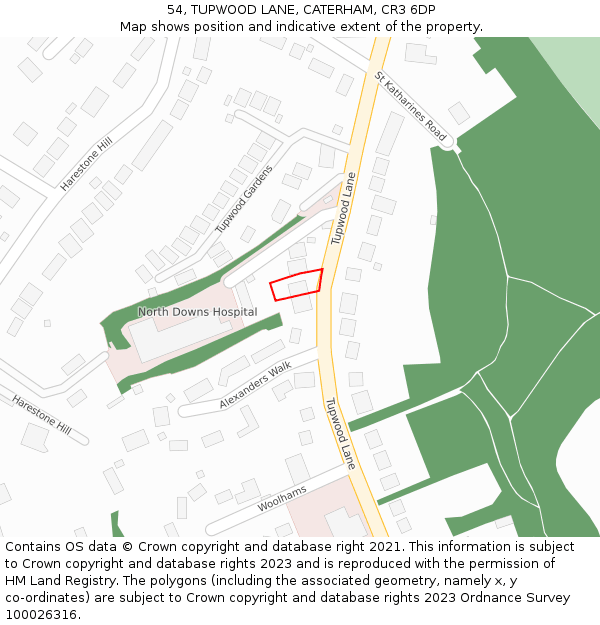 54, TUPWOOD LANE, CATERHAM, CR3 6DP: Location map and indicative extent of plot