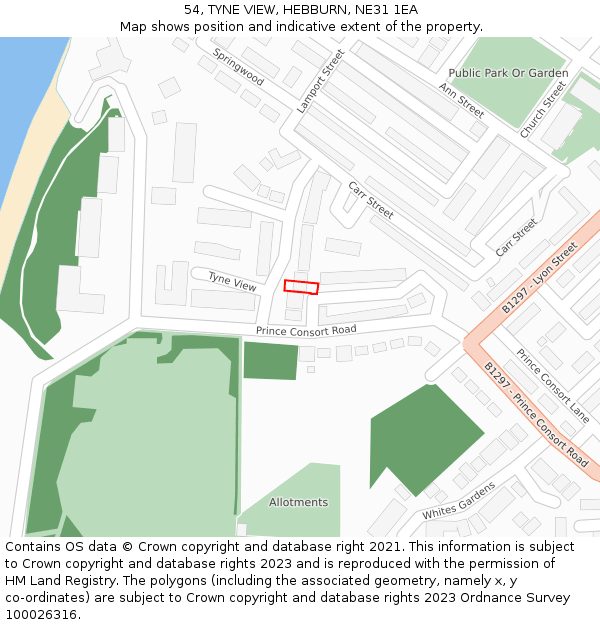 54, TYNE VIEW, HEBBURN, NE31 1EA: Location map and indicative extent of plot