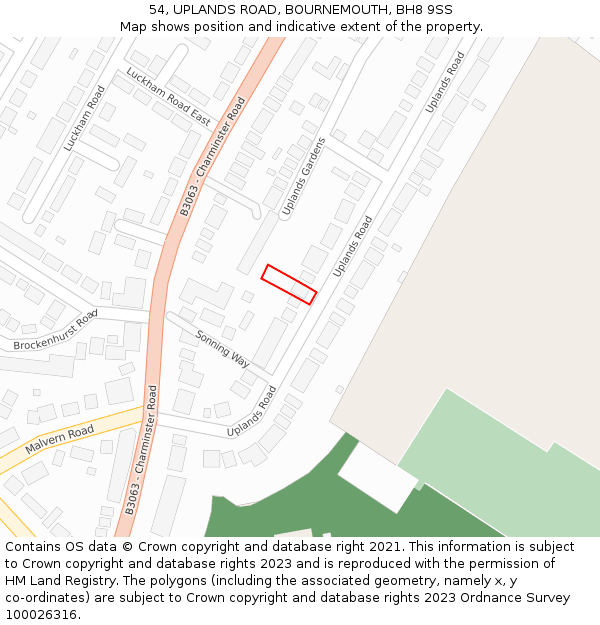 54, UPLANDS ROAD, BOURNEMOUTH, BH8 9SS: Location map and indicative extent of plot