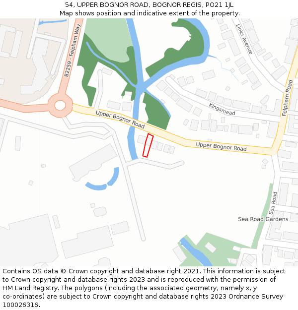 54, UPPER BOGNOR ROAD, BOGNOR REGIS, PO21 1JL: Location map and indicative extent of plot