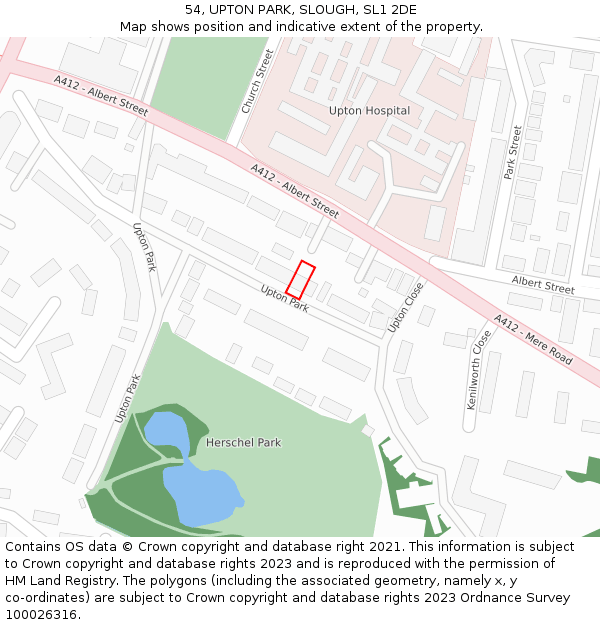 54, UPTON PARK, SLOUGH, SL1 2DE: Location map and indicative extent of plot