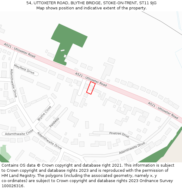 54, UTTOXETER ROAD, BLYTHE BRIDGE, STOKE-ON-TRENT, ST11 9JG: Location map and indicative extent of plot