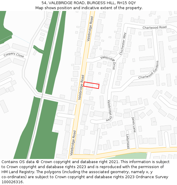 54, VALEBRIDGE ROAD, BURGESS HILL, RH15 0QY: Location map and indicative extent of plot