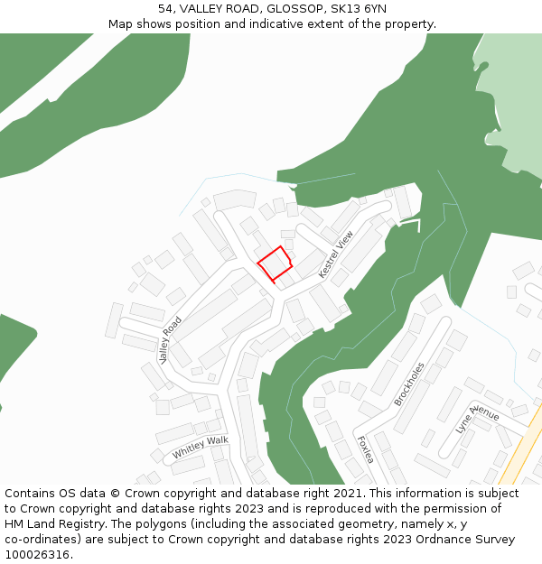 54, VALLEY ROAD, GLOSSOP, SK13 6YN: Location map and indicative extent of plot