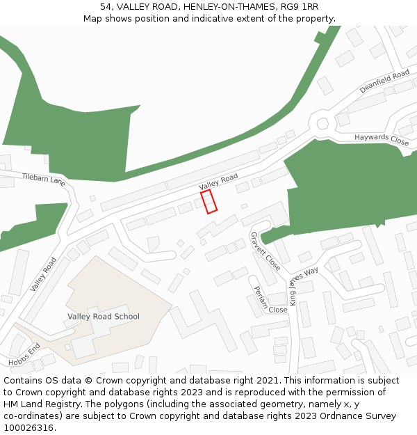 54, VALLEY ROAD, HENLEY-ON-THAMES, RG9 1RR: Location map and indicative extent of plot