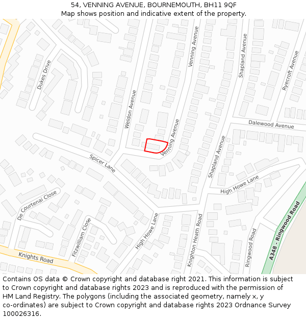 54, VENNING AVENUE, BOURNEMOUTH, BH11 9QF: Location map and indicative extent of plot