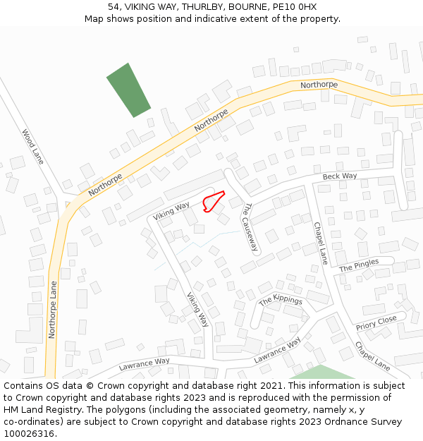 54, VIKING WAY, THURLBY, BOURNE, PE10 0HX: Location map and indicative extent of plot