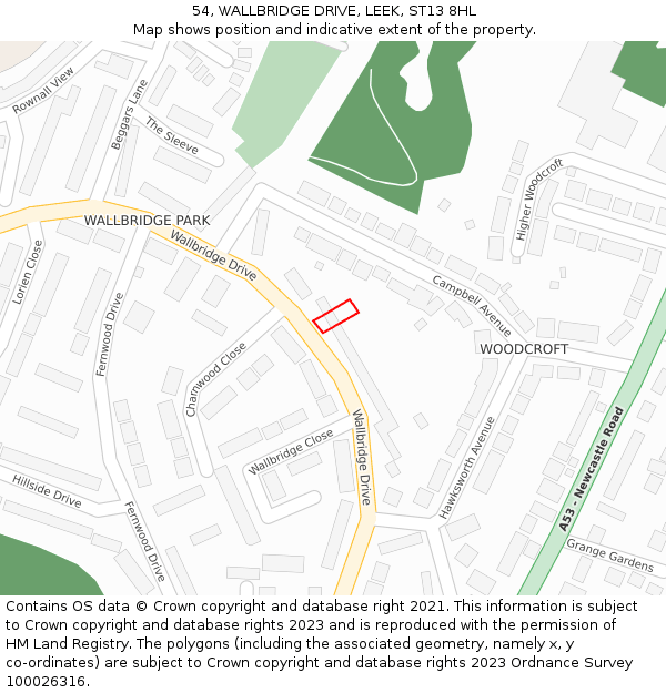 54, WALLBRIDGE DRIVE, LEEK, ST13 8HL: Location map and indicative extent of plot